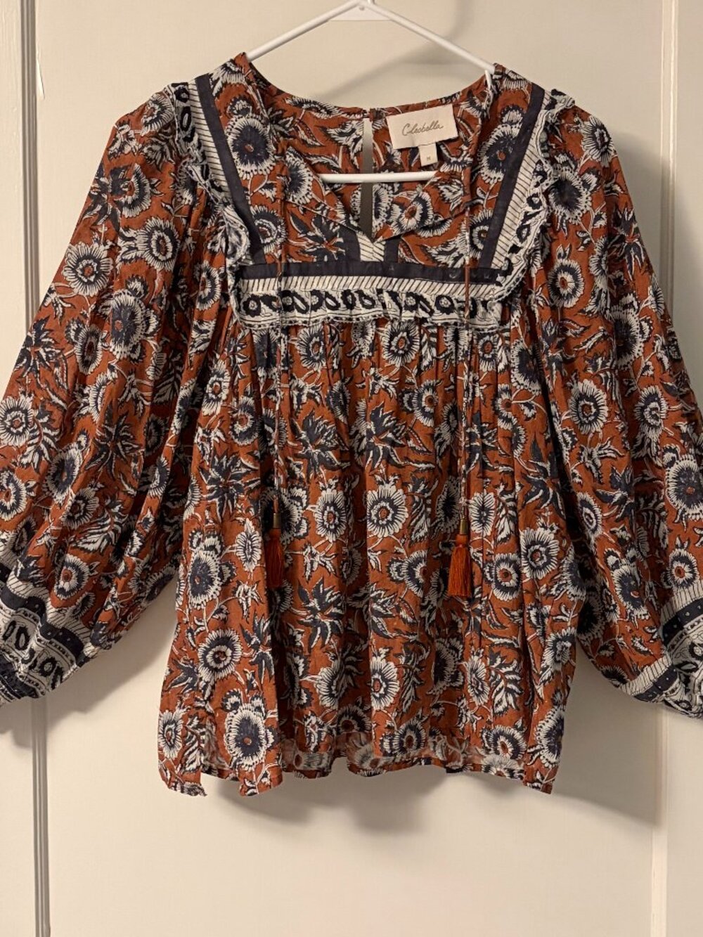 Cleobella Amy organic cotton peasant blouse sienna block size medium bohemian - Picture 1 of 11